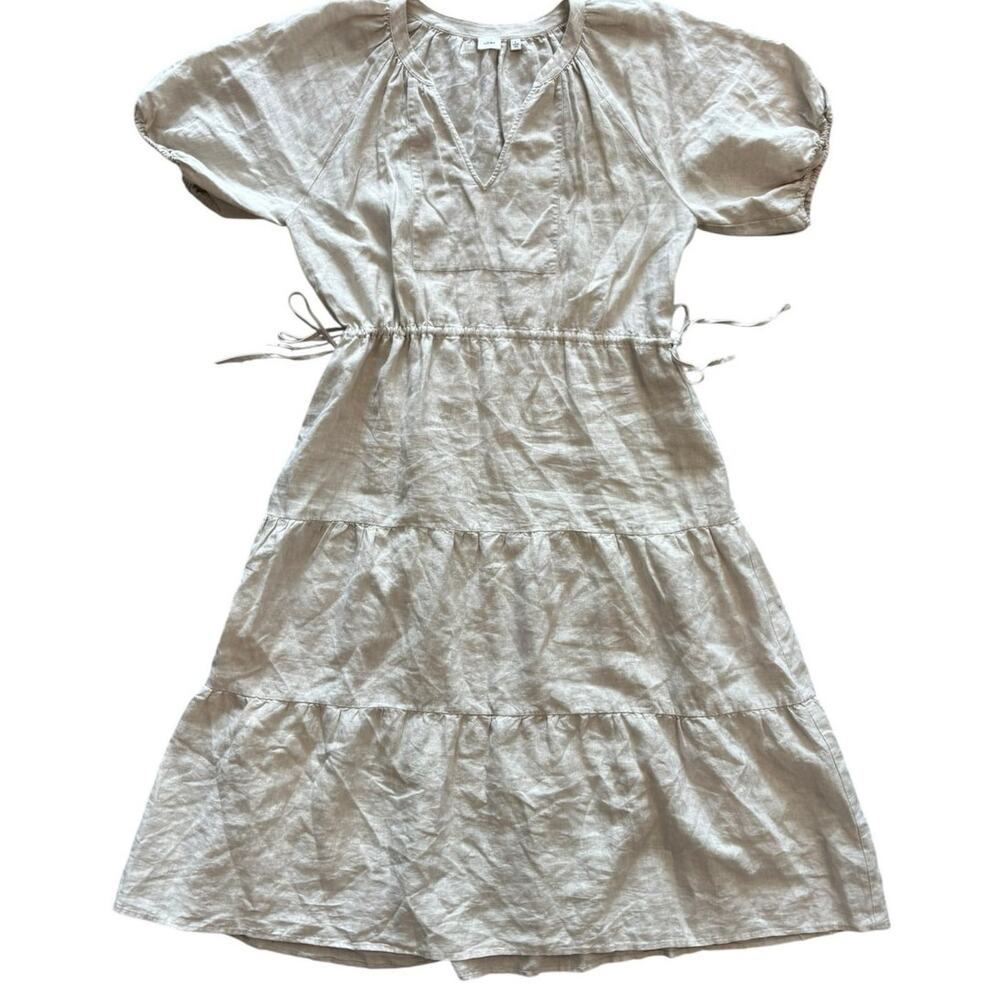 WILFRED DECADENCE 100% ORGANIC LINEN FLAX TIERED MIDI DRESS NWOT SIZE L ARITZIA